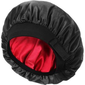 Zijden slaapmuts met verstelbare satijnen bonnet voor ademende nachtrust - zwart