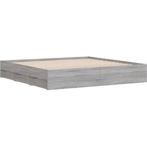 vidaXL - Bedframe - met - lades - bewerkt - hout - grijs - sonoma - eiken - 160x200 - cm