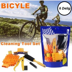 Decopatent® 6 Delige Fiets Onderhoud Set - Fiets Schoonmaak Borstels - Ketting reiniger - Frame Spons - Mtb - Racefiets - Ebike