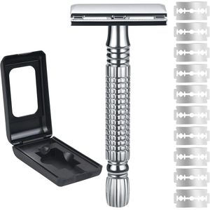 Veiligheidsscheermes voor Heren - Dubbelzijdig Roestvrijstalen Natscheermes met 10 Scheermesjes