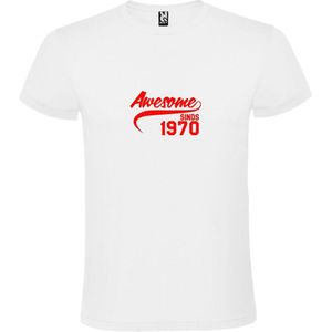 Wit T-Shirt met “Awesome sinds 1970 “ Afbeelding Rood Size S
