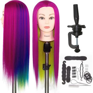 Professionele Trainingshoofd voor Kappers - 26-28 inch Synthetisch Haar voor Stylen en Vlechten