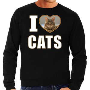 I love cats trui met dieren foto van een bruine kat zwart voor heren - cadeau sweater katten liefhebber M