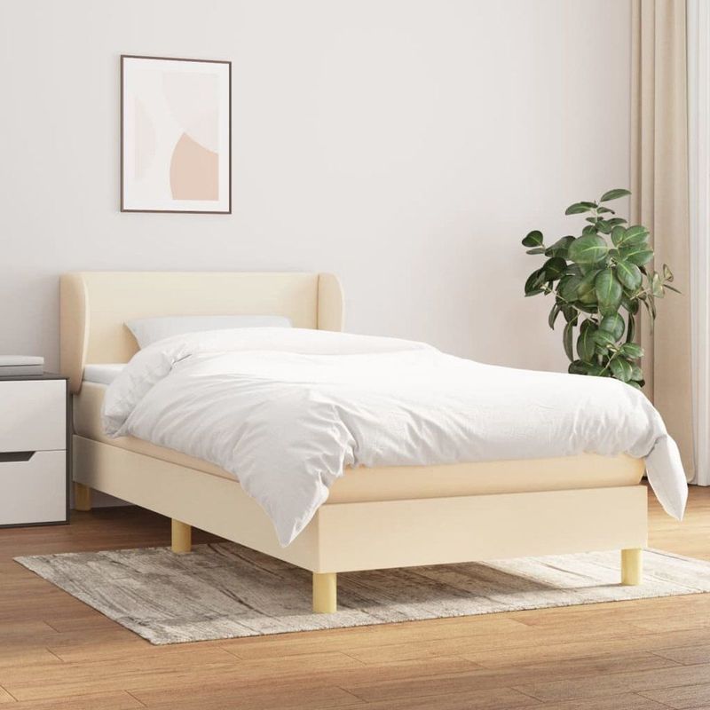 vidaXL - Boxspring - met - matras - stof - crèmekleurig - 90x190 - cm
