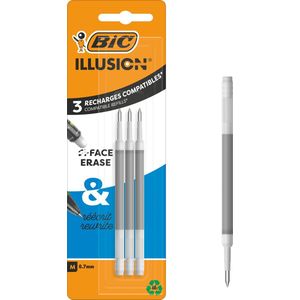 BIC Illusion Uitwisbare pen Compatibele Navullingen met Warmtegevoelige Inkt en Inktwisser - Zwart - verpakking van 3 stuks