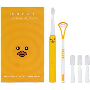 Kiddo Brush — Elektrische Tandenborstel voor Kinderen (4-15 jaar) | Eendje | Inclusief 4 Opzetborstels & Tongscraper | 100 Dagen Accu | IPX7 Waterdicht | Type-C Opladen