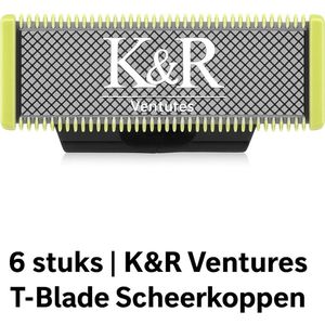 K&R Ventures® T-Blade – 6 Vervangmesjes geschikt voor Philips OneBlade QP2520/QP2630 – Geschikt voor Alle OneBlade Modellen – Duurzame & Waterbestendige Scheerkoppen – Zwart/Groen/Zilver