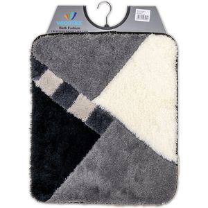 Wicotex - Bidetmat - WC mat - Toiletmat Zwart Wit Grijs schuin geblokt - Antislip onderkant - Afmeting 50x60cm