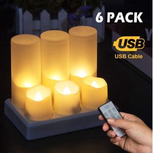 LED kaarsen 12 - 15 uur oplaadbaar 6-stuks | Vlamloze en veilige candle lights | Theelichten met oplaadstation | LED-kaarsen met aan/uit-schakelaar op product | Oplaadbare decoratieve waxine lichten