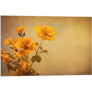 Vlag - Oranje Boterbloemen bij Licht Bruine Achtergrond - 60x40 cm Foto op Polyester Vlag