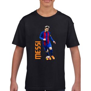 Messi - 10 - the goat - Kinder T-Shirt - Zwart text oranje - Maat 122 /128 - T-Shirt leeftijd 7 tot 8 jaar - Grappige teksten - Cadeau - Shirt cadeau - verjaardag -