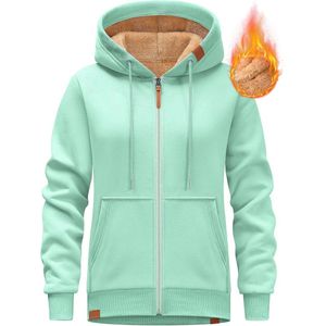 Fleece Gevoerde Dames Hoodie - Warme Sherpa Lange Mouwen met Rits en Zakken