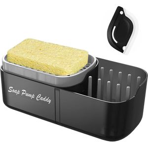Afwasmiddeldispenser keuken sponshouder keuken 300 ml 4-in-1 met spons en schraper pompzeepdispenser met sponshouder navulbaar herbruikbaar zwart