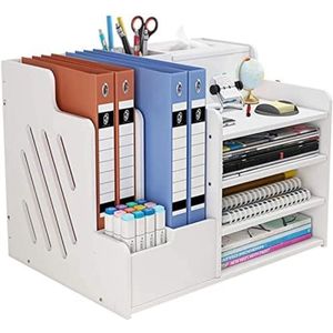 Selbro ® Desktop Bestandsorganizer voor Kantoor, Thuis en School - Papierbrief Lade Organizer met Tissue Box en Stationaire Caddy Houder (Wit)