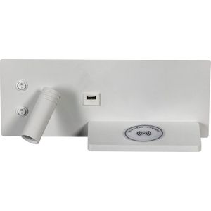 ETH Nighty left wandlamp led 3W + 7W 2700K met usb + draadloos laden Wit