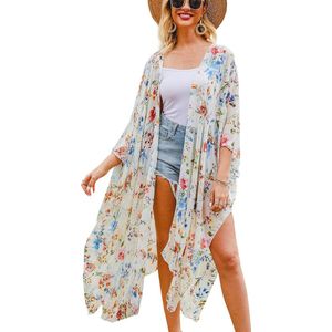 Zomer Kimono voor Dames - Chiffon Strand Cardigan met Bloemen