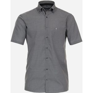 CASA MODA comfort fit overhemd - korte mouw - popeline - zwart met wit geruit - Strijkvriendelijk - Boordmaat: 48