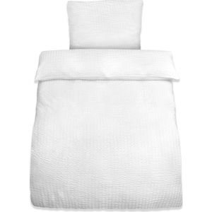 Beautissu Meline – Seersucker Dekbedovertrek Set 155x220 cm &  Kussensloop 80x80 cm met Rits – Zomer Beddengoed Wit Ademend & Huidvriendelijk
