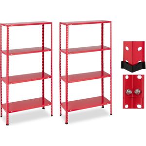 stellingkast set van 2 - 160 kg - 147,5x75,5x30,5 cm - voor voorraadkast en garage - staal - rood