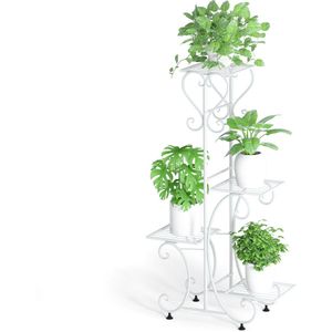 COSTWAY Metalen plantenstandaard in halve maanvorm, 6 trappen, bloemenrek met 2 kleine planken