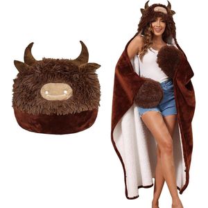 Inovra ® Koeiendeken, draagbare deken voor vrouwen, bankdeken, warme knuffeldeken, pluizig, deken met capuchon en mouwen voor vrouwen, meisjes, kinderen, 130 x 152 cm