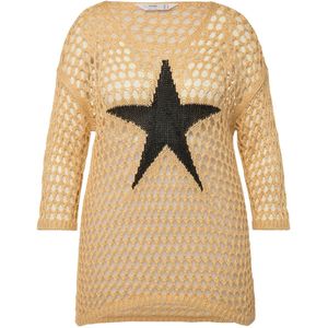 Angel of Style Angel of Style - Dames - Trui relaxed fit grof breisel ster 3/4-mouwen - Donkertaupe - Maat 44