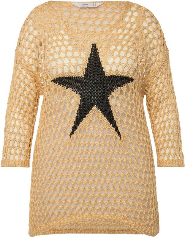 Angel of Style Angel of Style - Dames - Trui relaxed fit grof breisel ster 3/4-mouwen - Donkertaupe - Maat 44