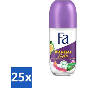 25 x Fa - Deodorant Roller - Ipanema Nights - Maracuja & Night Jasmine - 24 uur Bescherming - 50 ml - 24 Uur Deodorant - Deodorant Roller - Deodorant Voor Vrouwen - Maracuja En Night Jasmine - Huidvriendelijk Deodorant