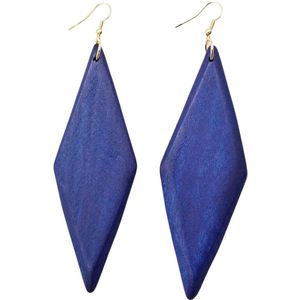 Zilver 925- houten- oorhangers- Madina - Blauw-Goudkleurig- Extra lang- 12 cm- Charme Bijoux