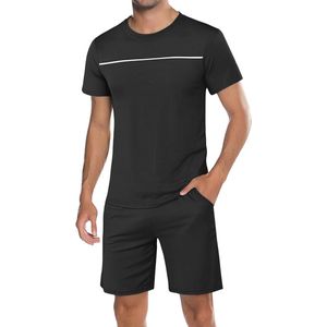 Herenpyjama Katoen Korte Mouwen Zomer Shorty Nachtkleding Ronde Hals Slaapkleding Tweedelige Set