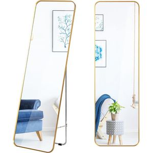 Wandspiegel full-body spiegel, 40 x 130 cm, staande spiegel met goudkleurig stalen frame en explosiebestendige folie, spiegel deurspiegel, hangspiegel, voor hal, slaapkamer, woonkamer