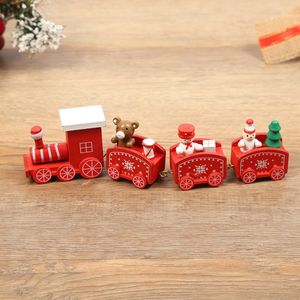 Multicolor Santas Decoratie Kerst Wereld Kerst Dorp Cartoon trein van hout, Xmas houten treinen tafelblad ornament, mini locomotief versieringen voor festival aanwezig