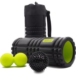 Foam Roller SET 3 in 1 plus E-boek met oefeningen en Handige tas - Nederlandse triggerpointtherapie en myofasciale massage massage bal voeten