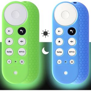 Afstandsbediening Cover Glow in The Dark - Siliconen Hoesje voor Chromecast met Google TV (Groen en Blauw)