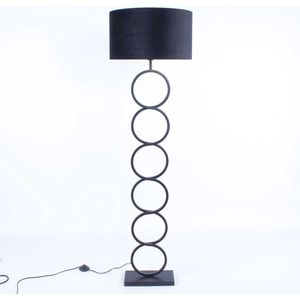 Zwarte vloerlamp Velours | 1 lichts | zwart | metaal / stof | kap Ø 45 cm | staande lamp / vloerlamp | modern / sfeervol design
