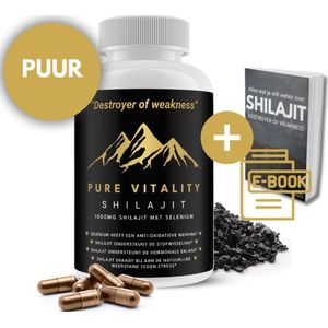 Pure Vitality Shilajit® - Shilajit Capsules - Pure Shilajit Resin - Met Extra Selenium & 85 Mineralen - Met E-Book - 100% Veilig Getest & Puur - Superfood Supplement - Eurofins Gecontroleerd REF: AR-23-HE-280515-01