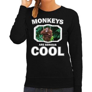Dieren apen sweater zwart dames - monkeys are serious cool trui - cadeau sweater orangoetan/ apen liefhebber XS