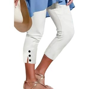Elegante Zomer Broek Dames - Wit - Half Lang - Kuithoogte - Maat XS
