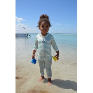 Ducksday - zwempakje voor baby en peuter- onesie - lang - volledige bescherming - met afneembare kap- UV-werend UPF50+ - unisex - Andes - Muntgroen - 1 jaar