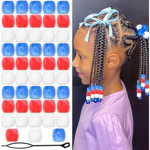 Brenzoos - Haaraccessoires Set voor Kinderen - 48 stuks Kralen met Gereedschap - Meisjes Vlechten Decoraties (Rood Blauw Wit)