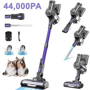 Steelstofzuiger Draadloos - Steelstofzuiger - 6-in-1 - 44000 Pa-2500 mAh Accu-350W Steelstofzuigers -60 Minuten-1,2 L Stofbak - Draadloze Stofzuigers - voor Tapijten en Harde Vloere & Licht -Paars