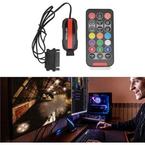 Seriële ATA Power RGB-ventilatorcontroller, ARGB PC-ventilatorcontrollerkit met 21 toetsen voor 5V 3-pins PC LED-strip, afstandsbediening, koperdraad, verborgen ontwerp, compatibel