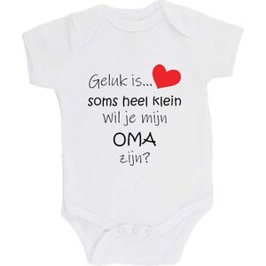 100% katoenen Romper Zwangerschap Aankondiging 2.0 ""Geluk is soms heel klein wil je mijn OMA zijn?"" Unisex Katoen Wit/zwart/rood Maat 56/62