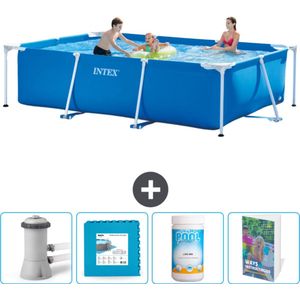 Intex Rechthoekig Frame Zwembad - 300 x 200 x 75 cm - Blauw - Inclusief Zwembadfilterpomp - Vloertegels - Chloor - Zwembadgids