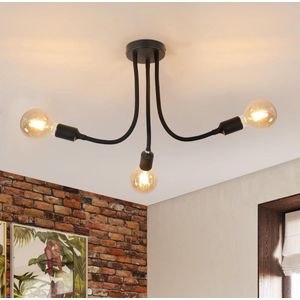 Goeco plafondlamp - 63.5cm - Groot - Lichte kroonluchter - E27 - 3 lichten - retro - zwart - metaal - verstelbare lichte arm - voor slaapkamer, keuken - zonder lampen
