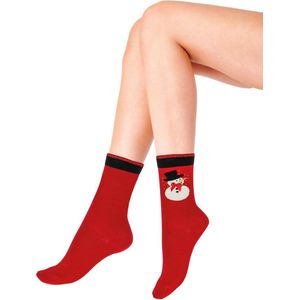 Pretty Polly Sokken - Kerst - Christmas - Dames Kerstsokken - Design - Sneeuwpop - Snowman - One Size - Rood