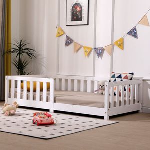 Kinderbed met uitvalbescherming incl. lattenbodem | 80 x 160 cm | Wit | Grenenhout – Massief hout | voor meisjes en jongens | Kinderbedden