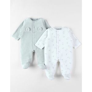 Noukie's - 2 Pack - Pyjama's - Unie - Ecru , groen - 1 maand 56