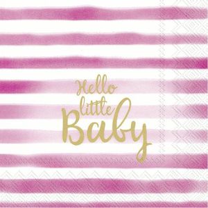 20x Roze 3-laags servetten Hello little baby 33 x 33 cm - Baby thema