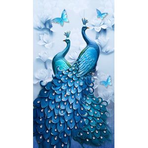 5D Diamond Painting 60x100cm - Blauwe pauw en vlinders - Volledige Set – Inclusief Pen Schudbakje Wax Opbergzakjes en Wit Stickers - Ronde steentjes- Dieren